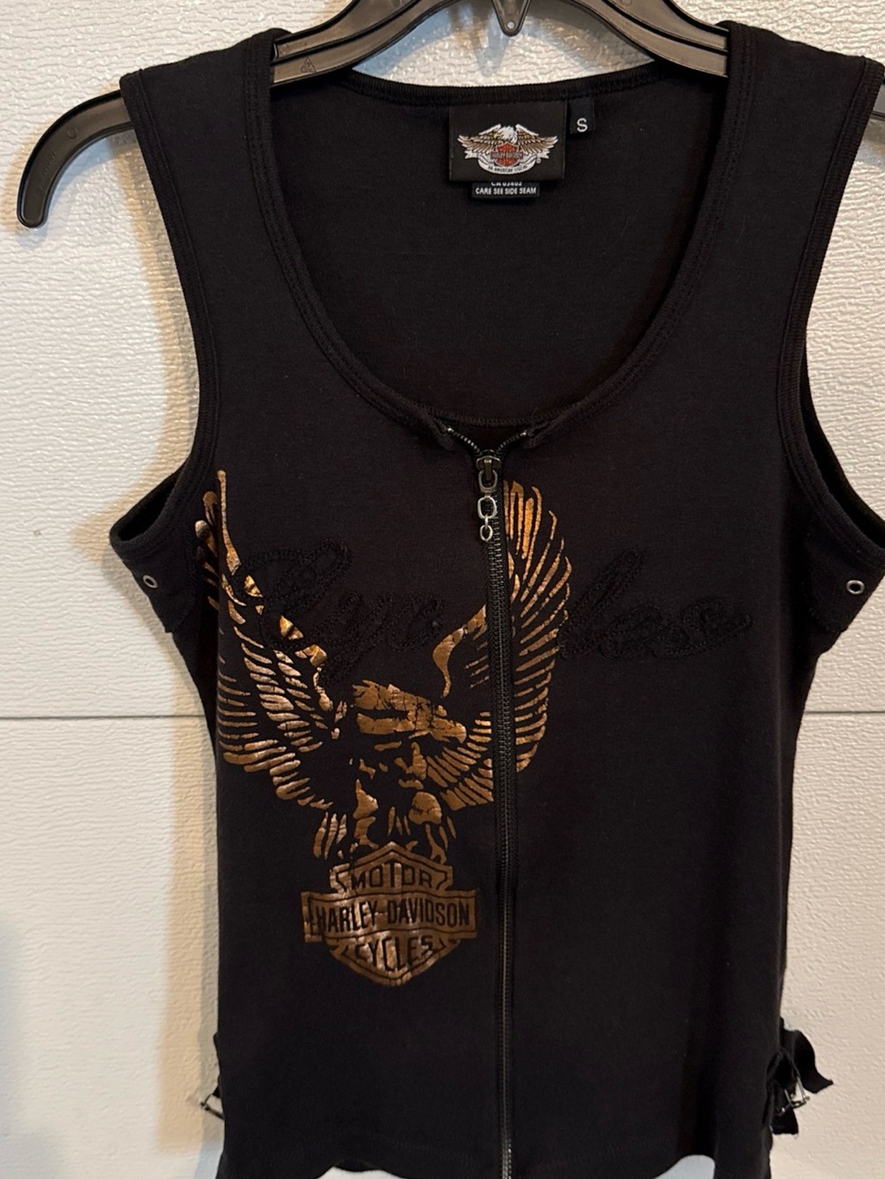 Harley Davidson MotorClothes Womens S Eagle Full Zip Tank Top Vest Side Lace